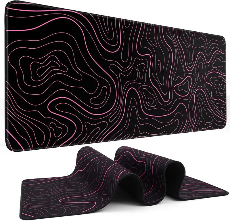 DIGSOM Mouse Pad Gaming Mousepad 31.5 x 11.8 in Large Mouse Pad for Keyboard and Mouse with Anti-Slip Rubber Base, Keyboard Pad XL Mouse Mat for Home and Office(Black with Red Topographic Line) - Image 1